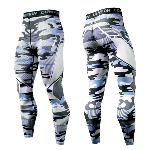 Quick Dry Compression Leggings - Blue Camo