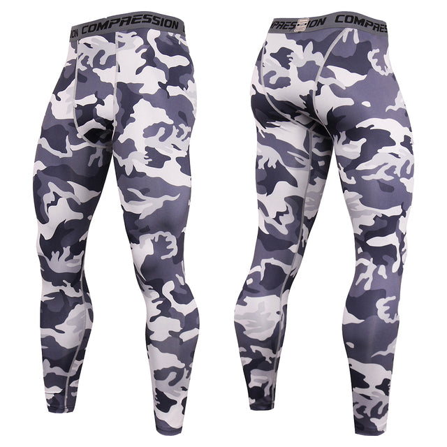Quick Dry Compression Leggings - Gray Camo
